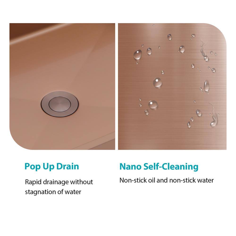 19" Rose Gold Stainless Steel Rectangular Bathroom Sink with Pop-Up Drain