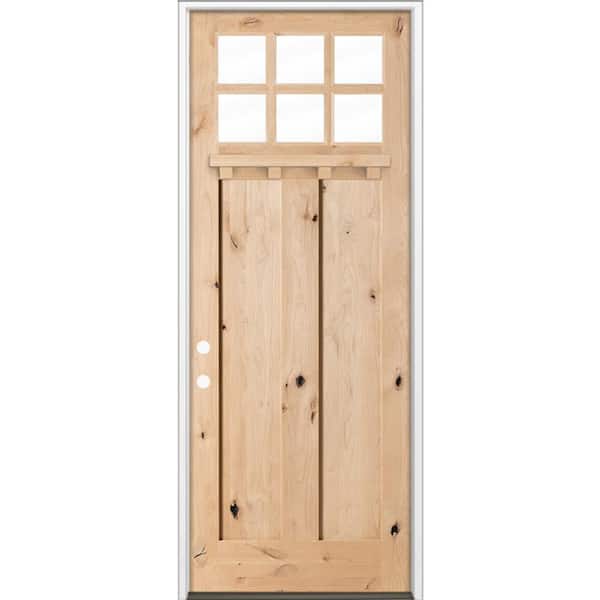 Krosswood Doors 42 in. x 96 in. Knotty Alder Right-Hand/Inswing 6-Lite Beveled Clear Glass Unfinished Wood Prehung Front Door w/ DS