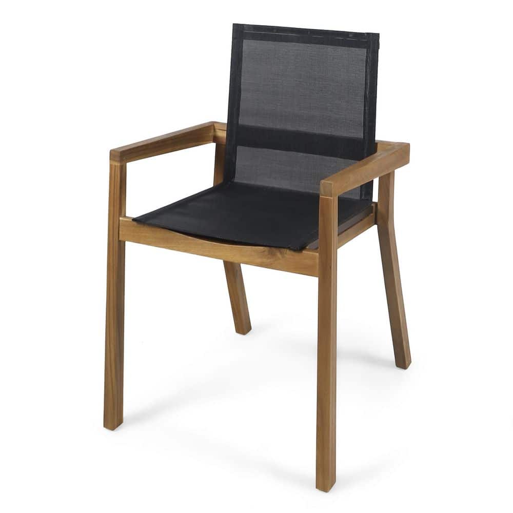 2-Piece Contemporary Outdoor Dining Chairs Teak Acacia Wood Black Mesh Breathable Patio Chairs price history on PriceWatchPro