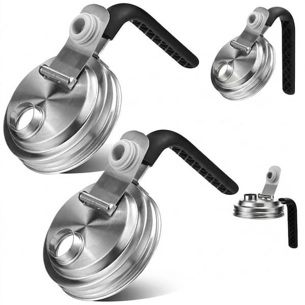 Stainless Steel Wide Mouth Mason Jar Pour Spout Lids Leakproof Airtight Food Storage Lids with Handle 2pcs