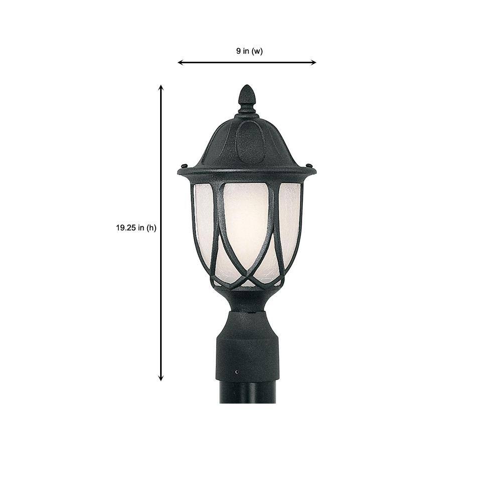 Capella Black Cast Aluminum Outdoor Post Lantern with Satin Crackle Glass