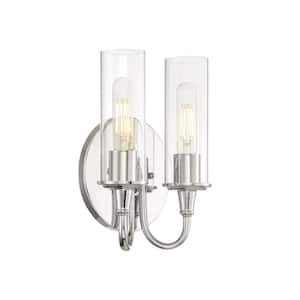 Modina 8 in. 2-Light Chrome Finish Vanity Light with Clear Glass