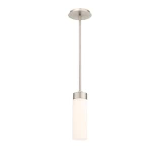 Elementum 11 in. 130-Watt Equivalent Integrated LED Satin Nickel Pendant with Glass Shade