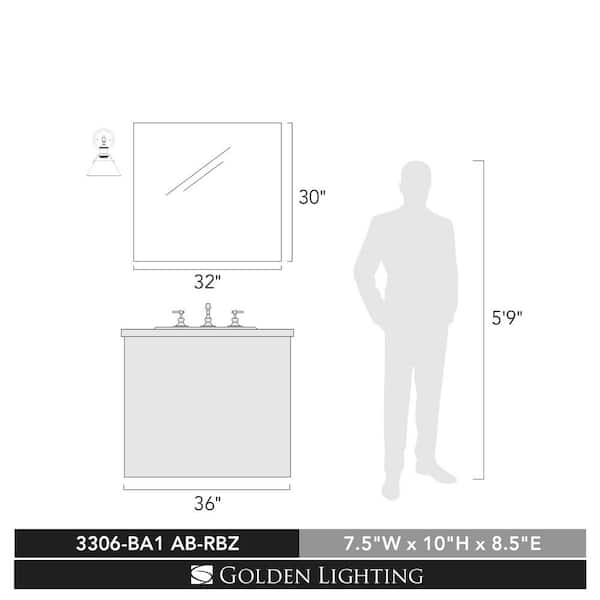 Orwell AB 1-Light Aged Brass Bath Light with Rubbed Bronze Shade