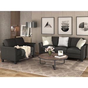 76 in. W 2-piece Linen Living Room Furniture Loveseat Sofa and 3-seat Sofa in Black