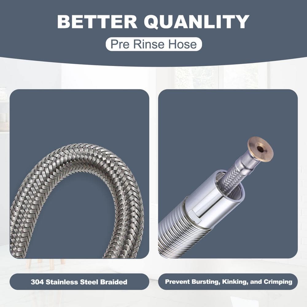 45 Inch Polished Chrome Stainless Steel Flexible Kitchen Sprayer Hose