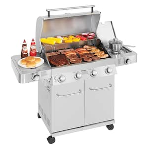 4-Burner Propane Gas Grill in Stainless with LED Controls, Side and Side Sear Burners