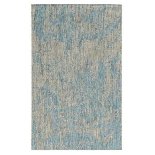 Teal Blue 8 ft. x 11 ft. Woven Polypropylene Rectangle Indoor/Outdoor Area Rug