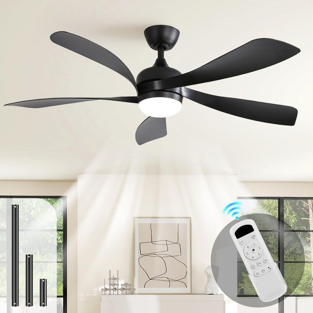 52 in. Black Modern Ceiling Fan With 3-Color Dimmable 5 ABS Blades Remote Control Reversible DC Motor,Downrod Mount price history on PriceWatchPro