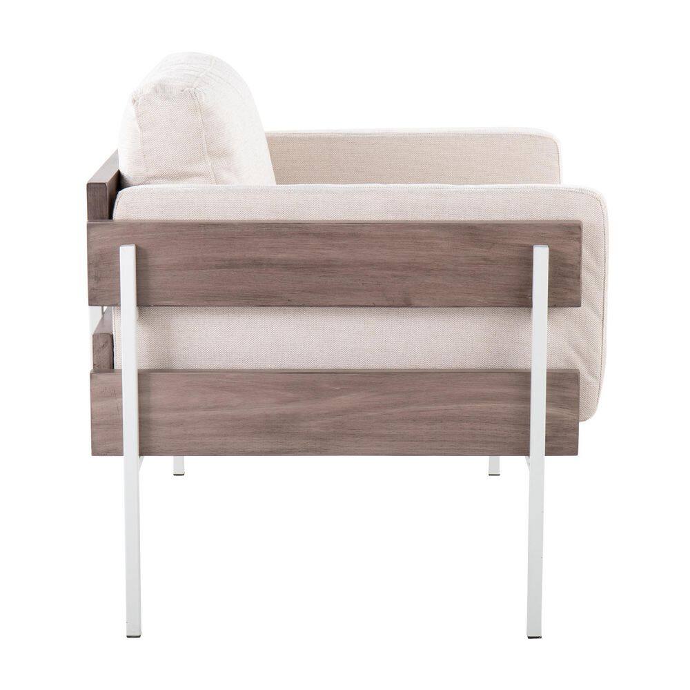 Kari Farmhouse Cream Fabric & Grey Wood Accent Chair