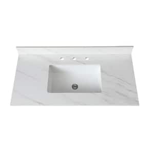 43 in. Undermount Marble Rectangular Bathroom Sink in White with 4 in ...