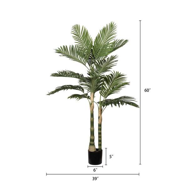 5 ft. Artificial Faux Palm Tree, Realistic Tropical Fake Plant with Black Plastic Pot C54F8B216