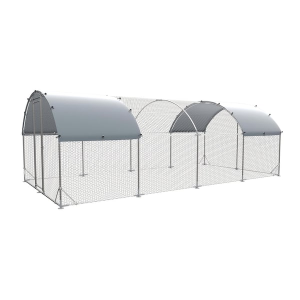 9.2 ft. W x 24.9 ft. L x 6.5 ft. H Large Metal Chicken Coop Upgrade, Triple Supported Wire Impregnated Plastic Mesh Cage