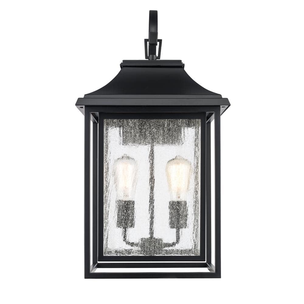 Bel Air Lighting Bosque 23.5 in. 2-Light Black Outdoor Hardwired Wall Lantern Sconce with No Bulbs Included and Clear Seeded Glass