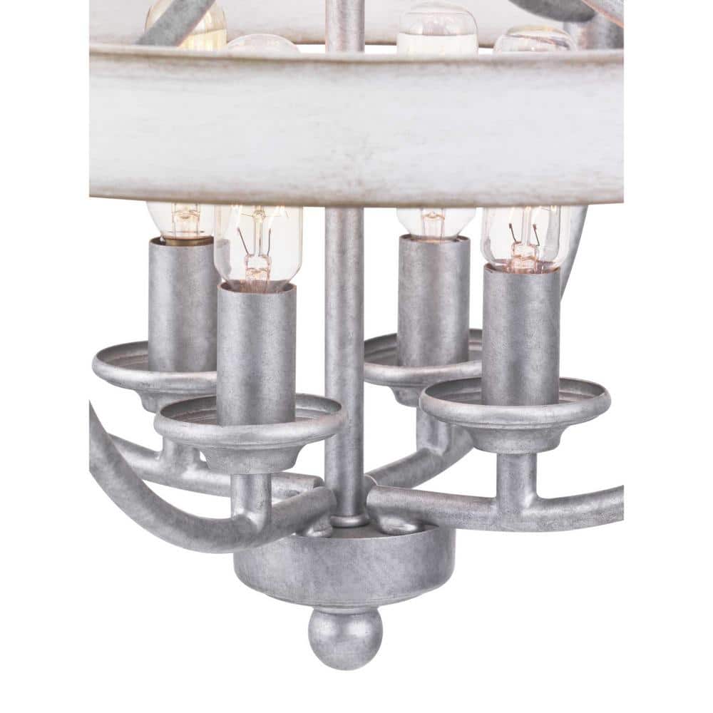 Gulliver Rustic Galvanized 4-Light Semi-Flush Ceiling Light with Wood Grain Accents