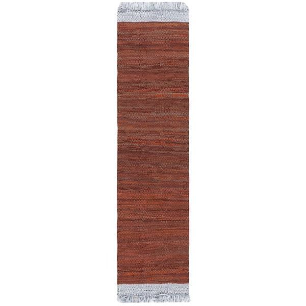 Vintage Leather 2 ft. x 9 ft. Light Gray/Rust Distressed Solid Runner Rug
