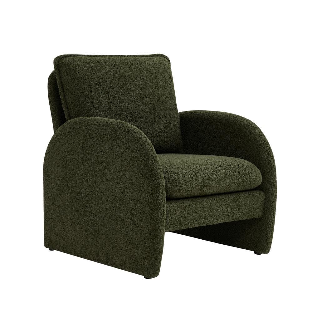 Green Sherpa Upholstered Accent Armchair Fabric Leisure Chair with High Bac