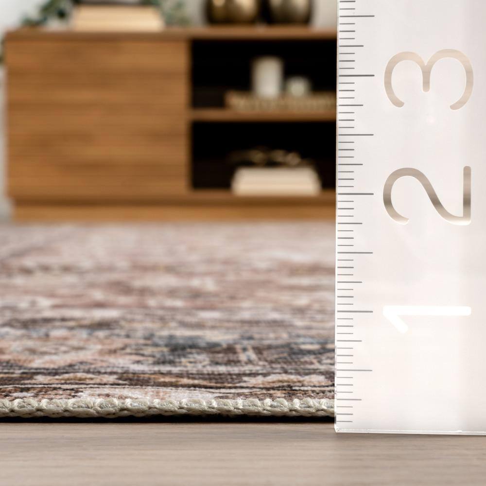 Freesia Brown and Blue Floral 8' x 10' Washable Area Rug