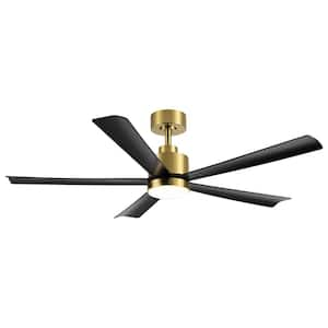 Melony 52 in. Indoor Gold Ceiling Fan with LED Light, Black Blade and Remote Control Included