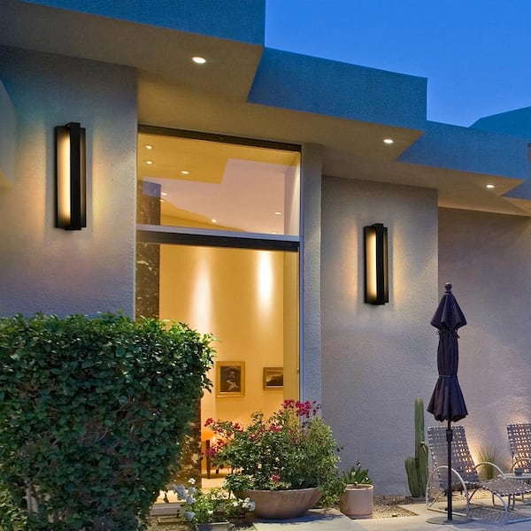 Caeli 16.1 in. Modern Black Aluminum Rectangular LED Waterproof Outdoor Hardwired Wall Lantern Scone