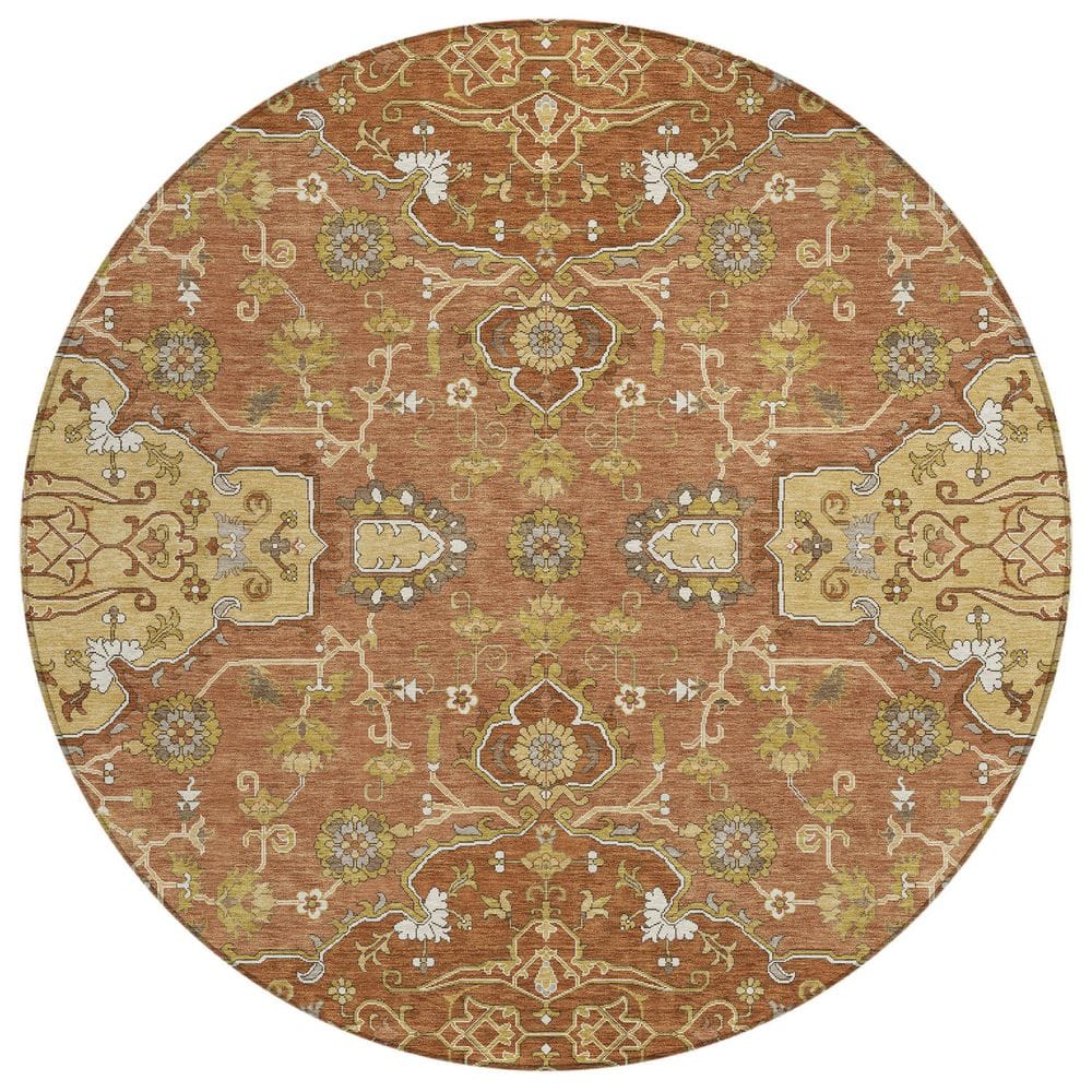Chantille Machine Washable Indoor/Outdoor Abstract ACN2854 Paprika 8 ft. x 8 ft. Round Rug price history on PriceWatchPro