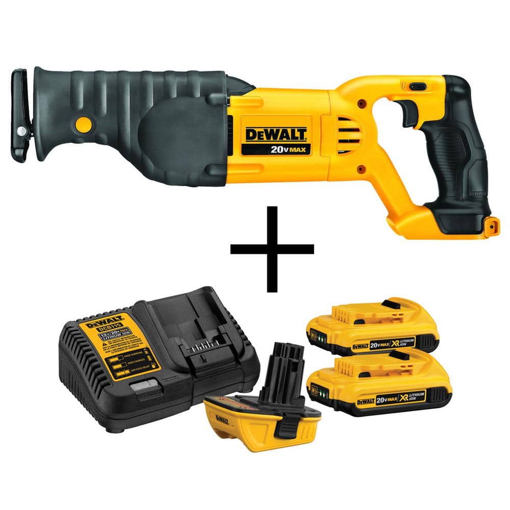 DEWALT 20V MAX Cordless Reciprocating Saw and 18V to 20V MAX Lithium-Ion  Battery Adapter Kit (2 Pack) DCS380BW2203C The Home Depot
