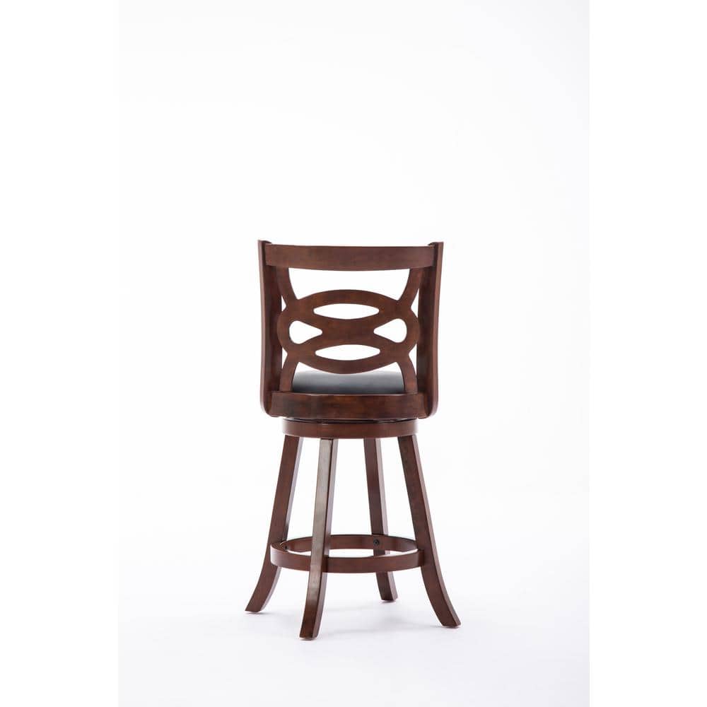 Cherry Swivel Wood Counter Stool with Leather Seat, 24"
