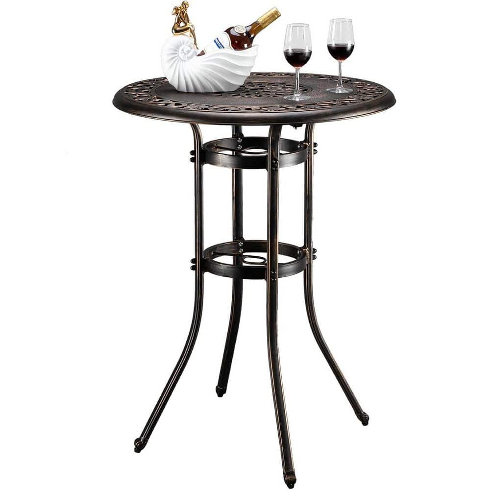 Bronze Metal Outdoor Dining Table with Umbrella Hole