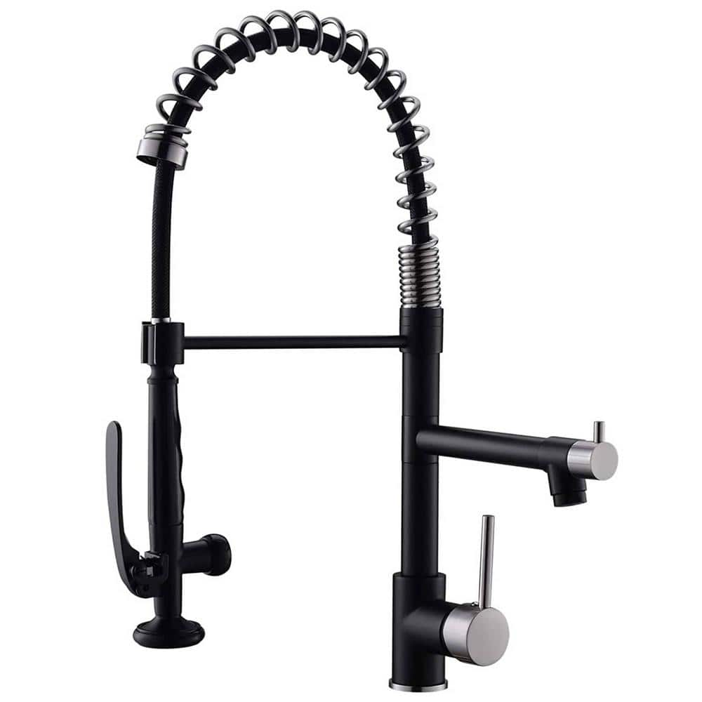 Single Handle Pull Down Sprayer Kitchen Faucet with Advanced Spray Brass Kitchen Sink Taps in Matte Black&Brushed Nickel -  AIMADI, KI-0061-MB&BN