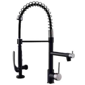 Single Handle Pull Down Sprayer Kitchen Faucet with Advanced Spray Brass Kitchen Sink Taps in Matte Black&Brushed Nickel