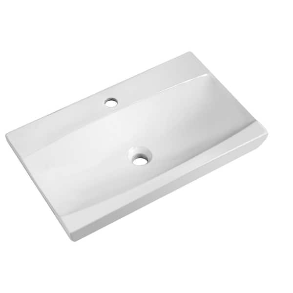 JimsMaison White Ceramic Rectangular Vessel Sink