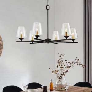 6-Light Blackened Bronze Shaded Chandelier Light with Clear Glass Shade