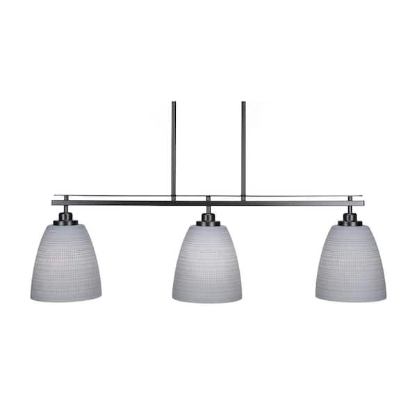 Unbranded Monroe 3-Light, Matte Black Billiard Light, Any room with 8 in. Gray Matrix Glass Shades no bulbs included