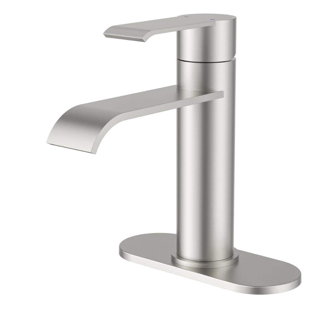 Single-Handle Single Hole Waterfall Bathroom Faucet with Pop-Up Drain and Deck Plate in Brushed Nickel price history on PriceWatchPro