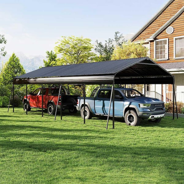 13 ft. x 26.5 ft. Carport 0. 25mm Thick with Protective Film, 2 Pairs of Gloves, 12 Screws and 6 Fixed Iron, Dark Gray