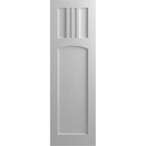 12 in. x 79 in. PVC True Fit San Miguel Mission Style Fixed Mount Flat Panel Shutters Pair in Primed