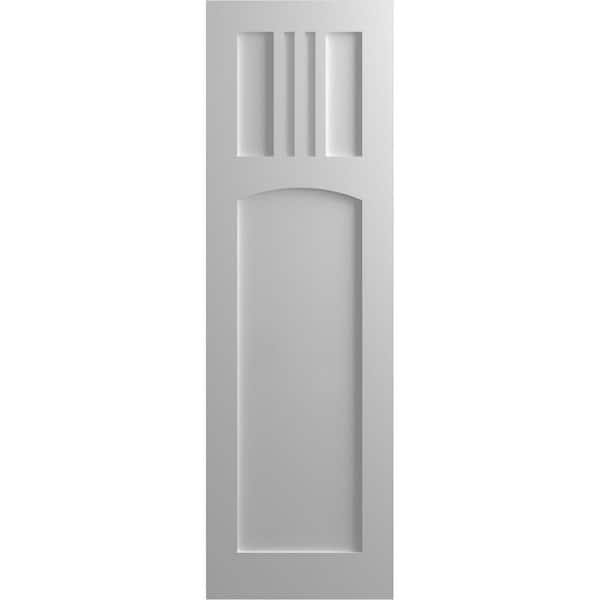 Ekena Millwork 18 in. x 53 in. PVC True Fit San Miguel Mission Style Fixed Mount Flat Panel Shutters Pair in Primed