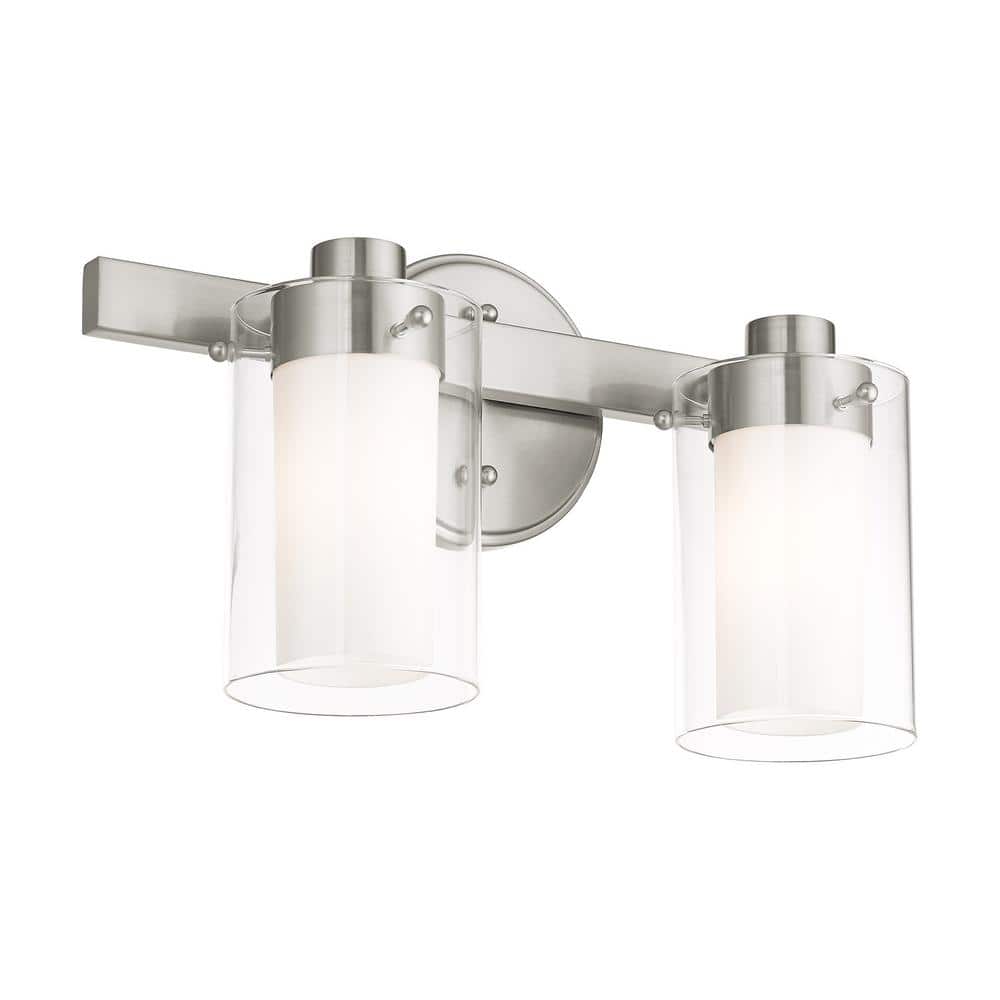 Sleek Manhattan Brushed Nickel 2-Light Vanity with Double-Glass