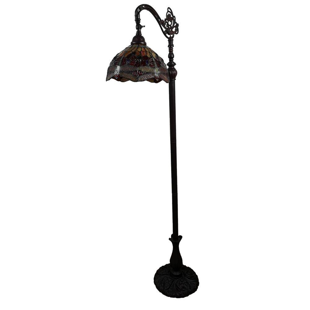 Adjustable Bronze Tiffany Style Stained Glass Floor Lamp