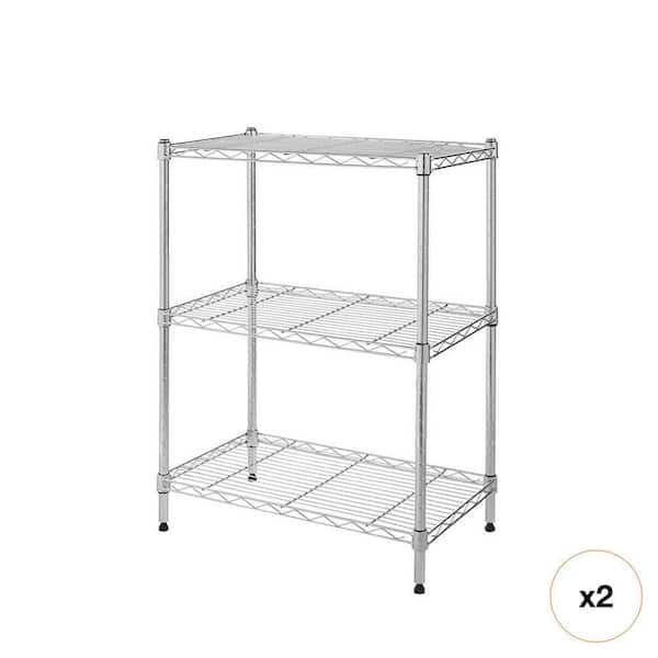 3-Tier Steel Wire Shelving Unit in Chrome (24 in. W x 30 in. H x 14 in. D), 2-Pack
