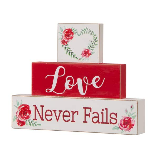 Glitzhome 9.45 in. L X 7.6 in. H Wooden Valentines Block Table Decor