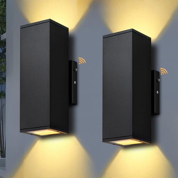 2-Light Dusk to Dawn Sensor Matte Black Indoor/Outdoor LED Wall Light, Up/Down Outdoor Wall Lantern Sconce(2-Pack)