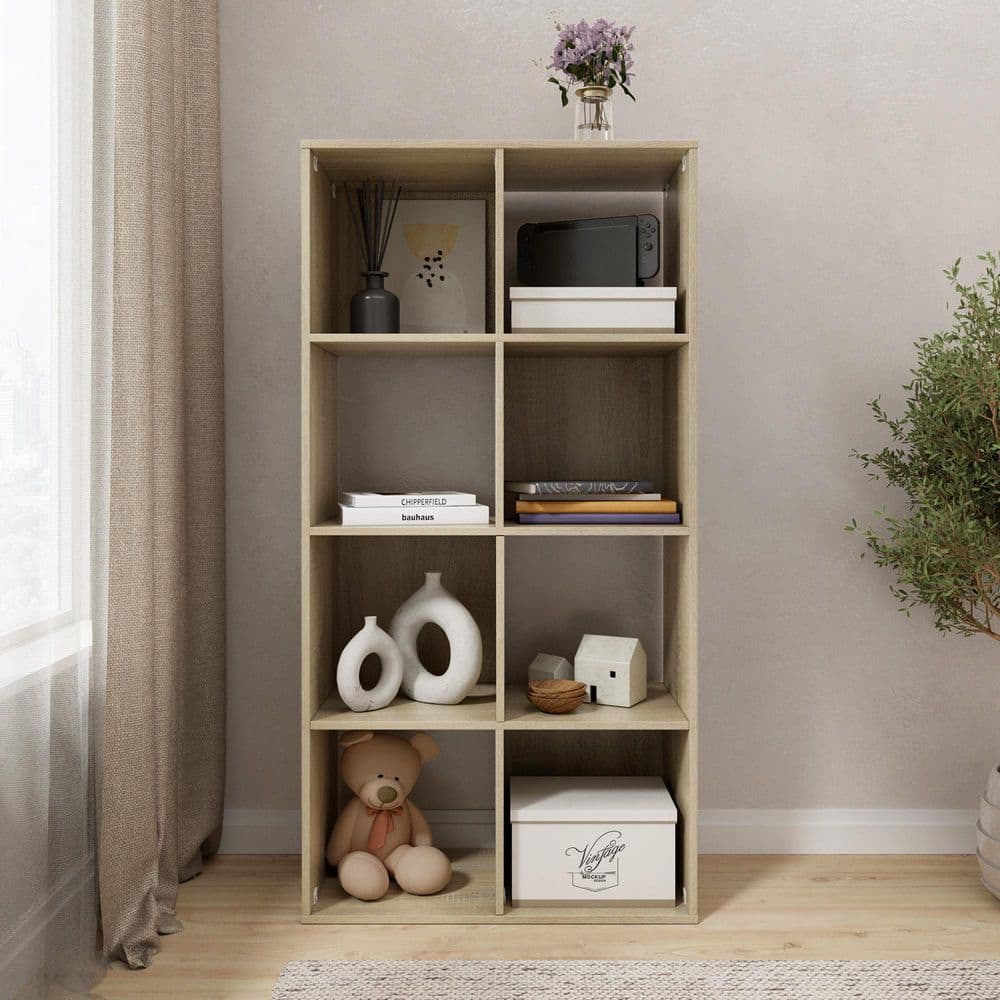 46.46 in. Tall Natural Oak Wood 4-Shelf Etagere Bookcase HMZ-CB