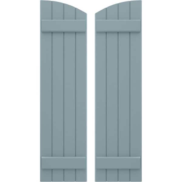 Ekena Millwork 14 in. W x 44 in. H Americraft Exterior Real Wood Joined Board and Batten Shutters with Elliptical Top in Peaceful Blue