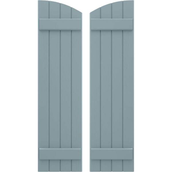 Ekena Millwork 14 in. W x 45 in. H Americraft Exterior Real Wood Joined Board and Batten Shutters with Elliptical Top in Peaceful Blue