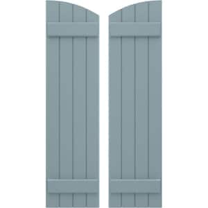 14 in. W x 48 in. H Americraft Exterior Real Wood Joined Board and Batten Shutters with Elliptical Top in Peaceful Blue