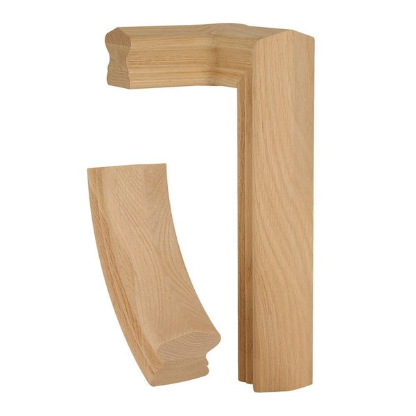 EVERMARK Stair Parts 7581 Unfinished Red Oak Left-Hand 2-Rise Gooseneck with Cap Handrail Fitting