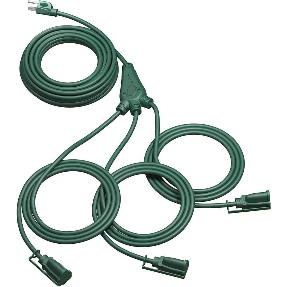 52 ft. Christmas Heavy Duty Extension Cord 1 to 3 Splitter, 3A 125V 1625W 1