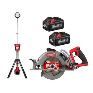 M18 FUEL 18V Lithium-Ion Cordless 7-1/4 in. Rear Handle Circ Saw w/Rocket Power Tower Light, Two 6 Ah HO Batteries
