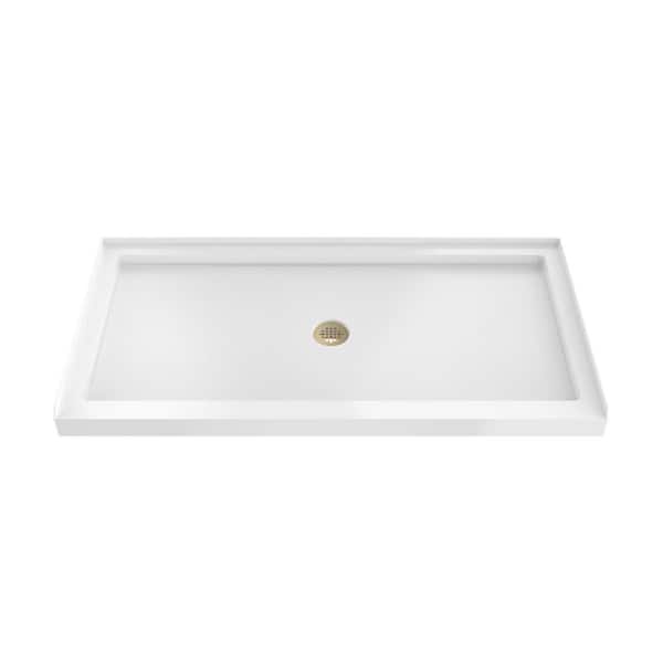 SlimLine 48 in. L x 36 in. W Alcove Rectangular White Shower Pan Base with 2 in. Round Center Drain in Polished Brass